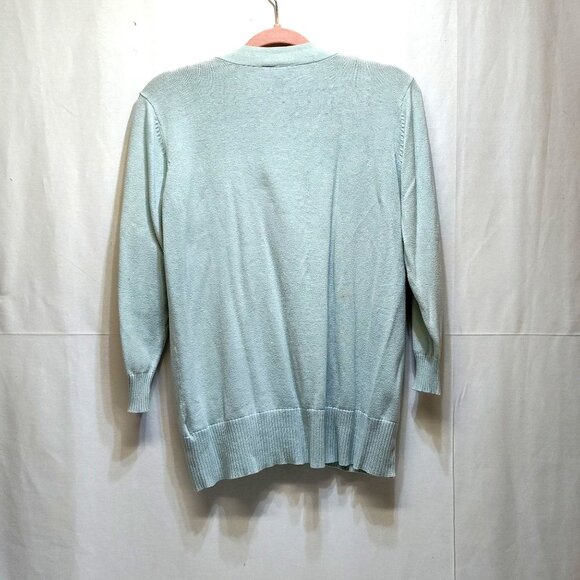 AB Studio Mint V-Neck Cardigan Medium 100% Cotton Lightweight Knit Style 0420M7M - Picture 2 of 9